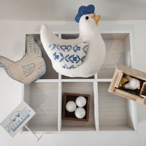 Decorative Farmhouse Chicken Set with Blue Accents
